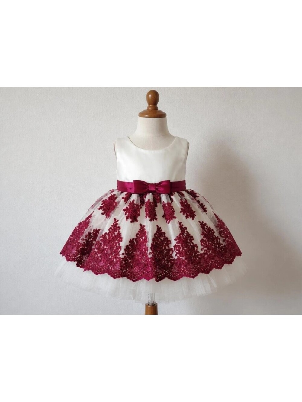 Baby Girl 6 mo American Princess Burgundy Ivory dress sleveless